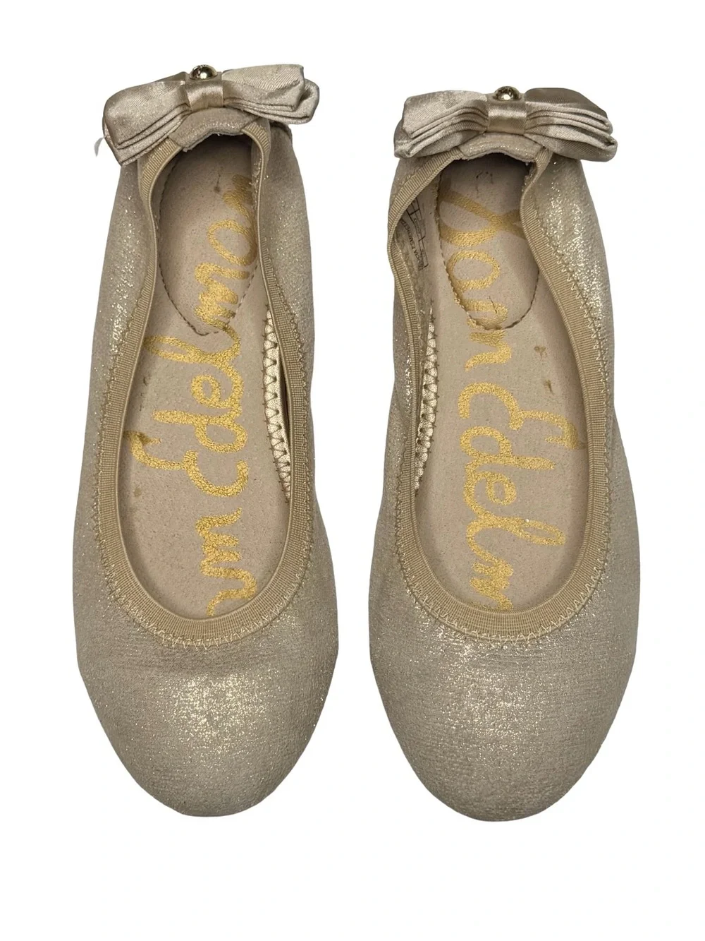 Sam Edelman Bow Back Ballerina Flats Champagne Gold Glitter